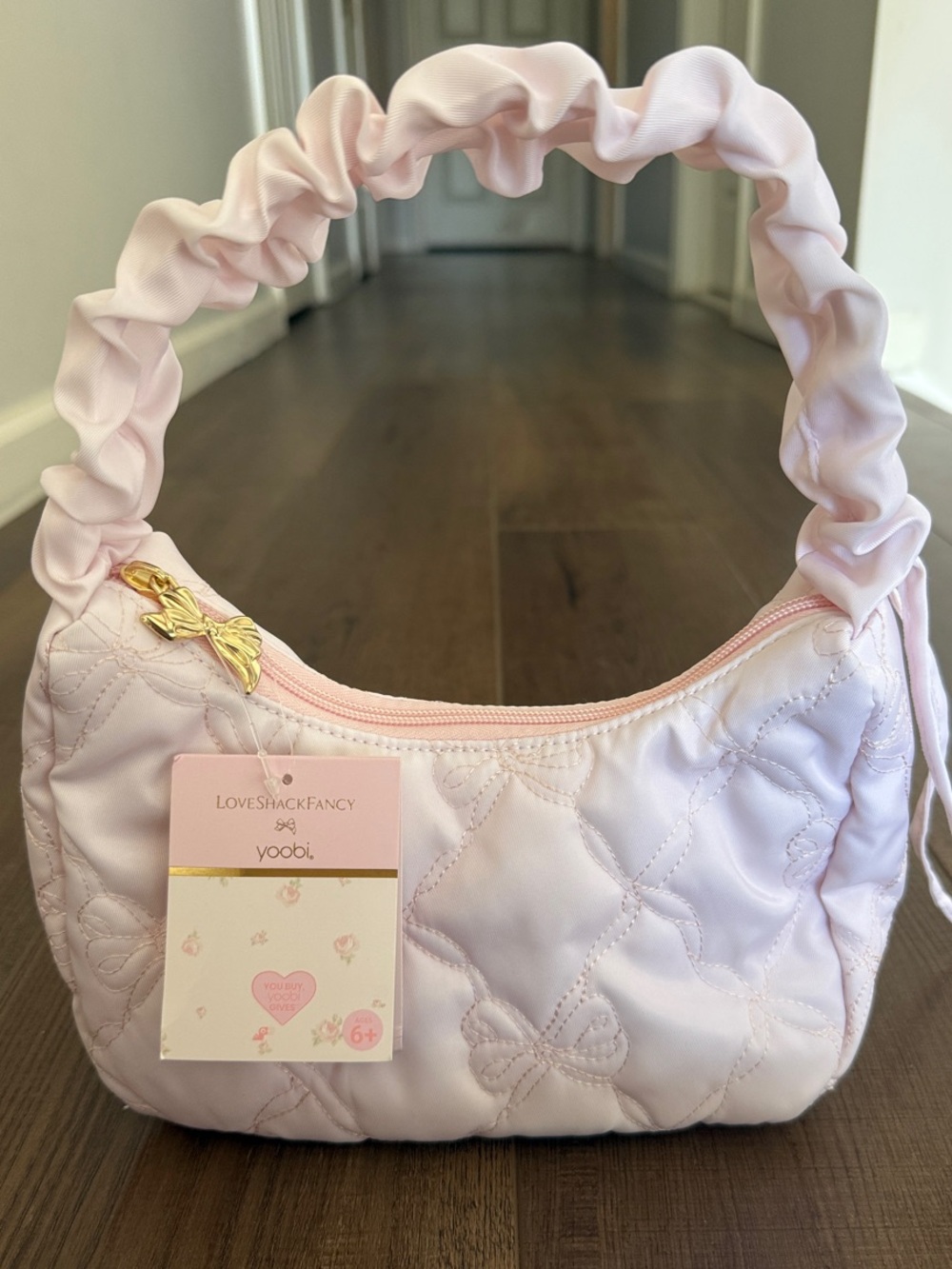 LoveShackFancy Kids Quilted Light Pink Scrunchie-Handle Mini Bag
